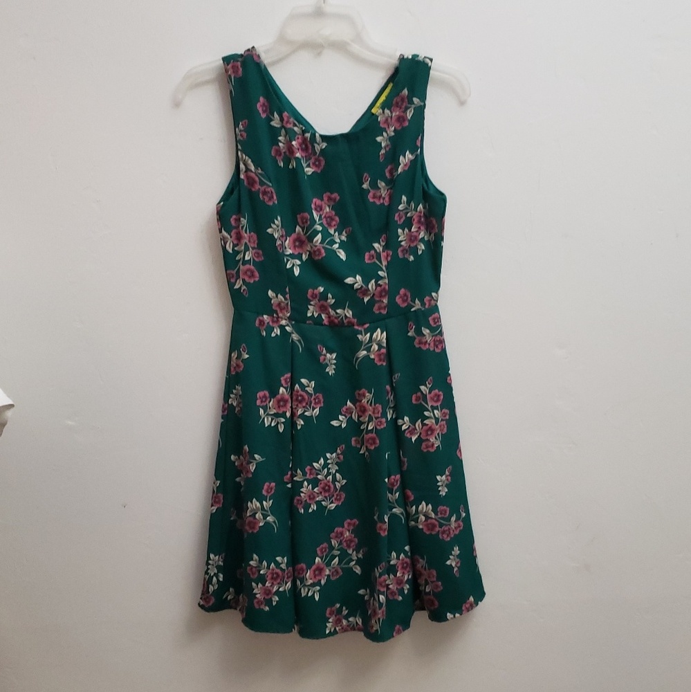 Yellow Star fit and flair green floral dress